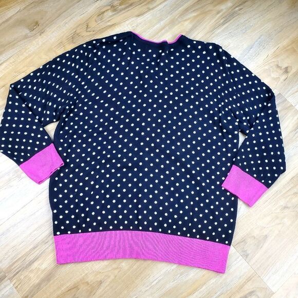 💜GNW Black & Hot Pink Polka Dot Buttoned Cardigan Sweater Large - Picture 2 of 9